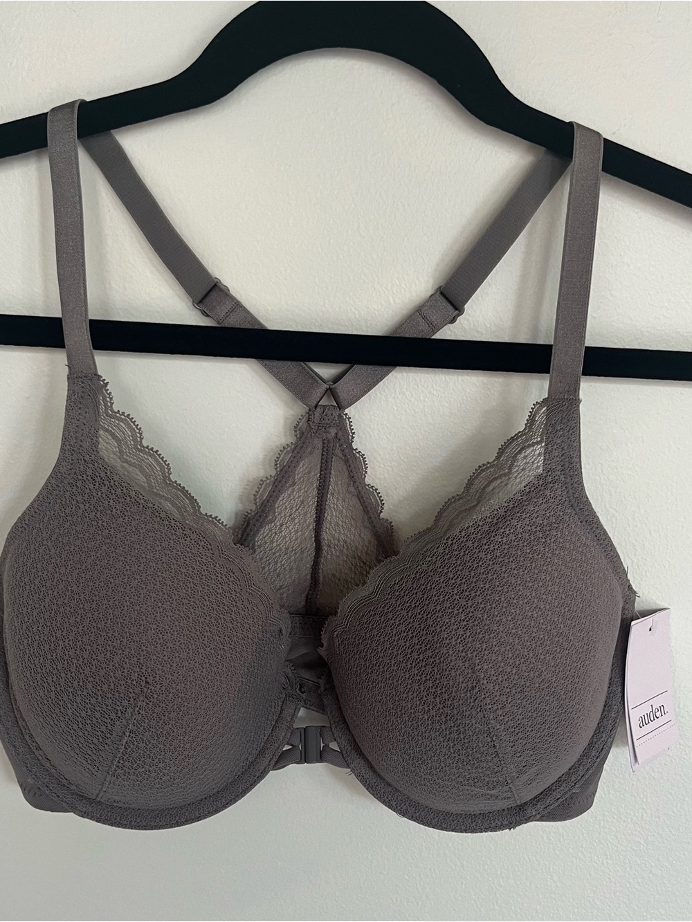 Auden Lightly Lined Demi Coverage Underwire Racerback Bra Gray 32D
